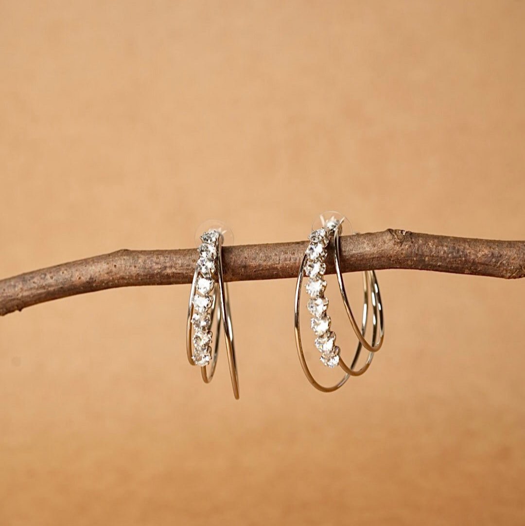 Korean silver stone hoops earring