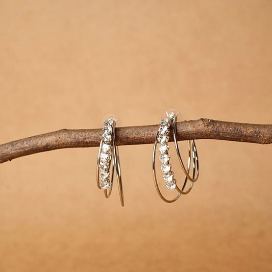 Korean silver stone hoops earring