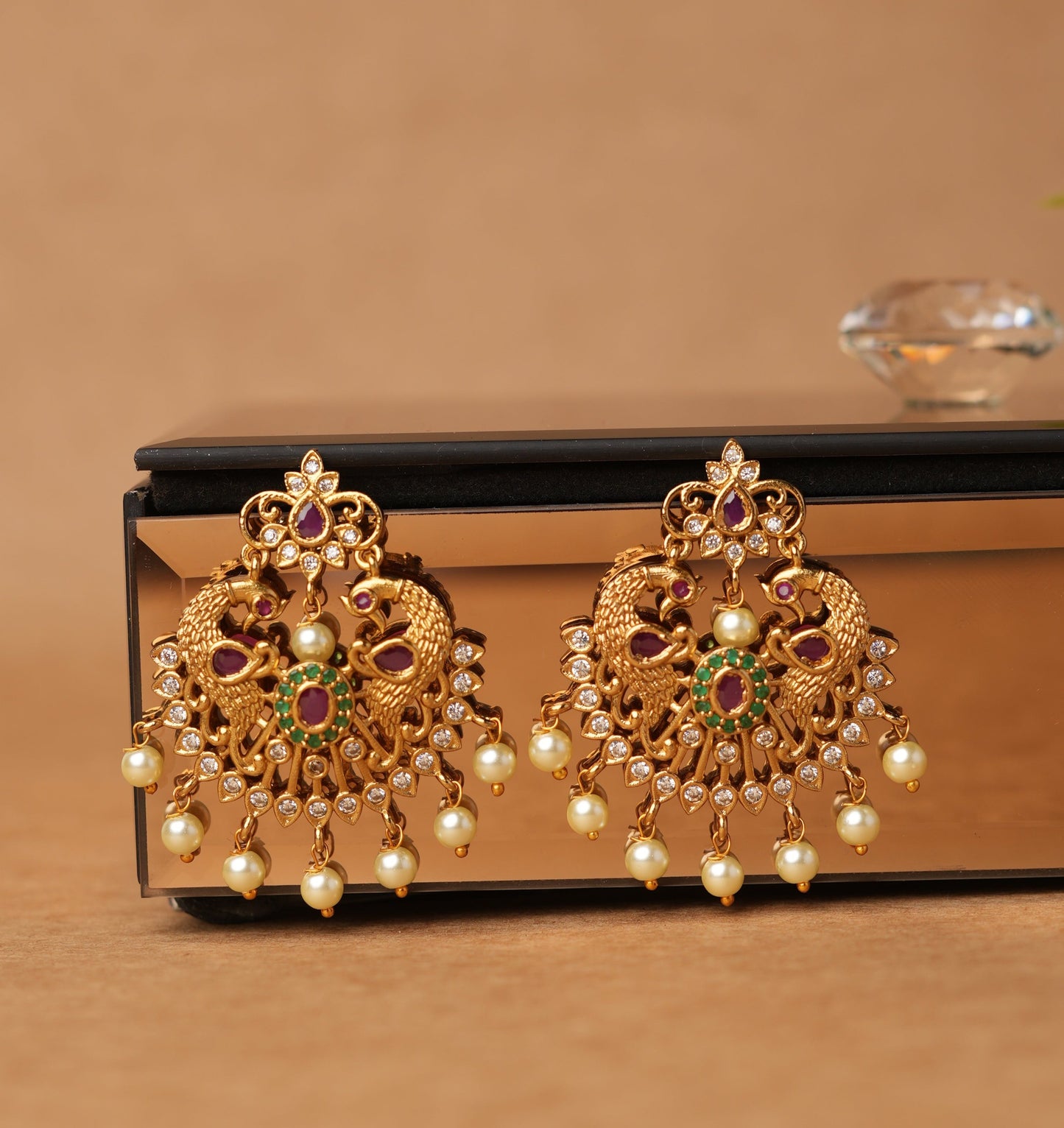 Golden peacock  Drop Earrings